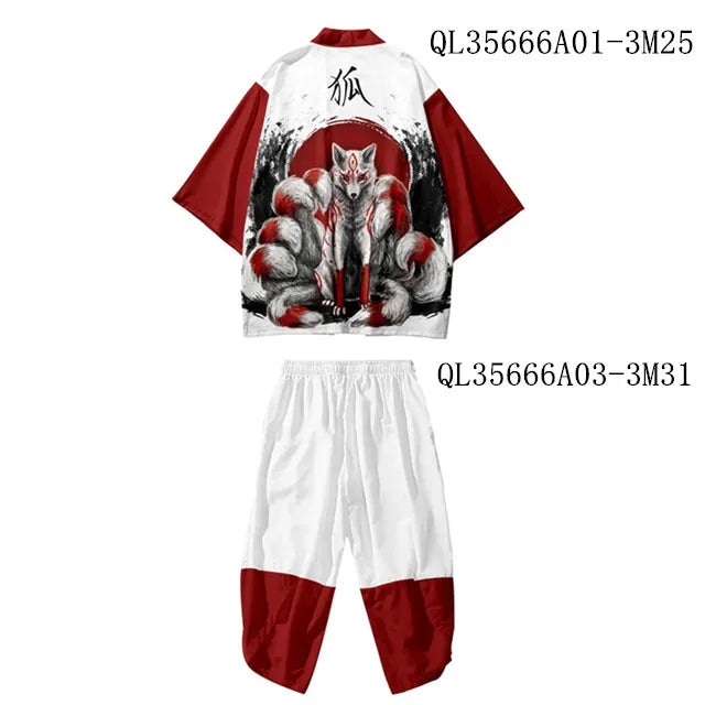 Traje de dos piezas estilo japonés, conjunto de kimono unisex