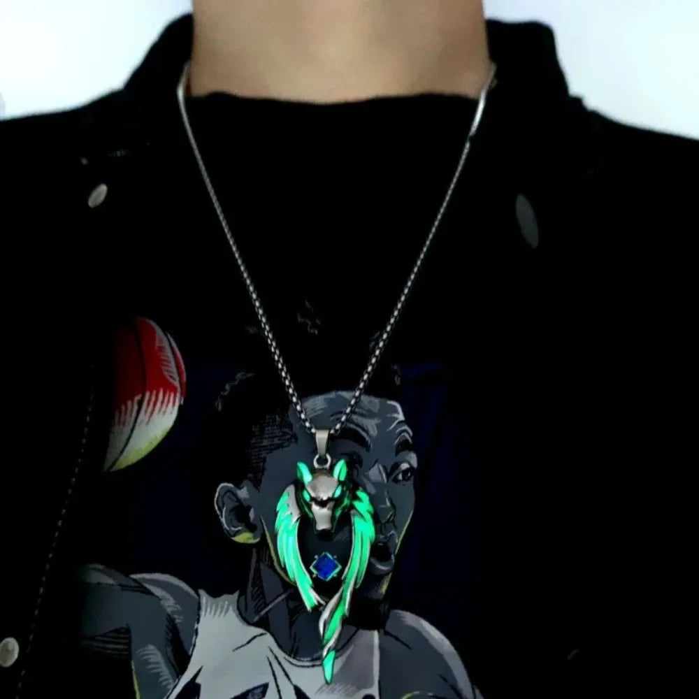 Simple Trend Niche Wolf Head Pendant Necklace Men and Women Glow-In-The-Dark Jewelry Hip Hop Punk Party Niche Popularpendantgift