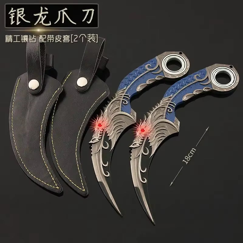 18cm Dragon Karambit Dagger, Alloy Spinning, Handcrafted Model, with Double Thorn Claws and Dark Moon, Golden Dragon Weapons, Training Daggers, and Letter Opener