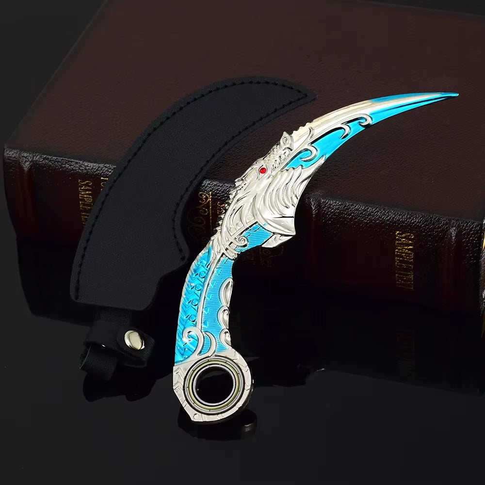 18cm Dragon Karambit Dagger, Alloy Spinning, Handcrafted Model, with Double Thorn Claws and Dark Moon, Golden Dragon Weapons, Training Daggers, and Letter Opener