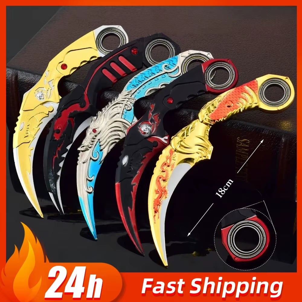 18cm Dragon Karambit Dagger, Alloy Spinning, Handcrafted Model, with Double Thorn Claws and Dark Moon, Golden Dragon Weapons, Training Daggers, and Letter Opener