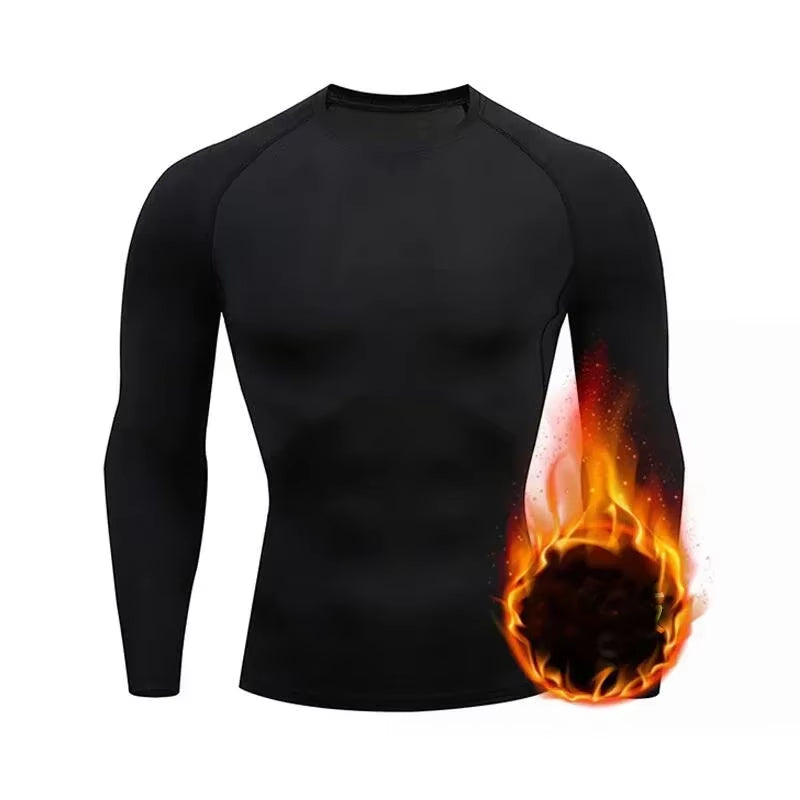 Men Thermal Underwear Thermal Shirt Tops Fleece Undershirt round Neck T-Shirt Inner Wear Compression Shirts Winter Man Clothes