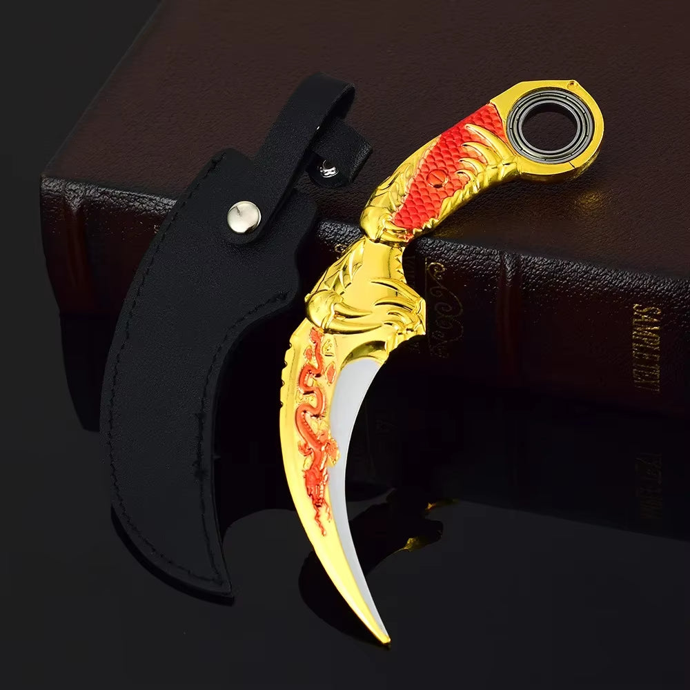 18cm Dragon Karambit Dagger, Alloy Spinning, Handcrafted Model, with Double Thorn Claws and Dark Moon, Golden Dragon Weapons, Training Daggers, and Letter Opener